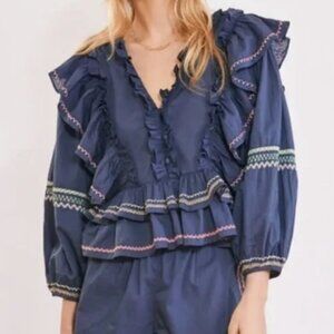 NWT Something Navy Audrey Ruffle Top Size Small